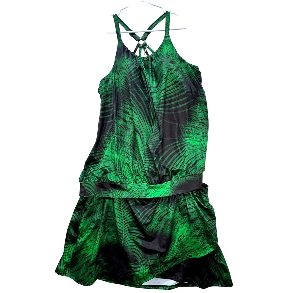 Cacique Swim Tankini Top Size 12 with Swim Bottom Size 16 Swimsuit Tropical